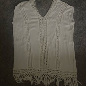 Raviya White Sleeveless Cotton Crochet Coverup